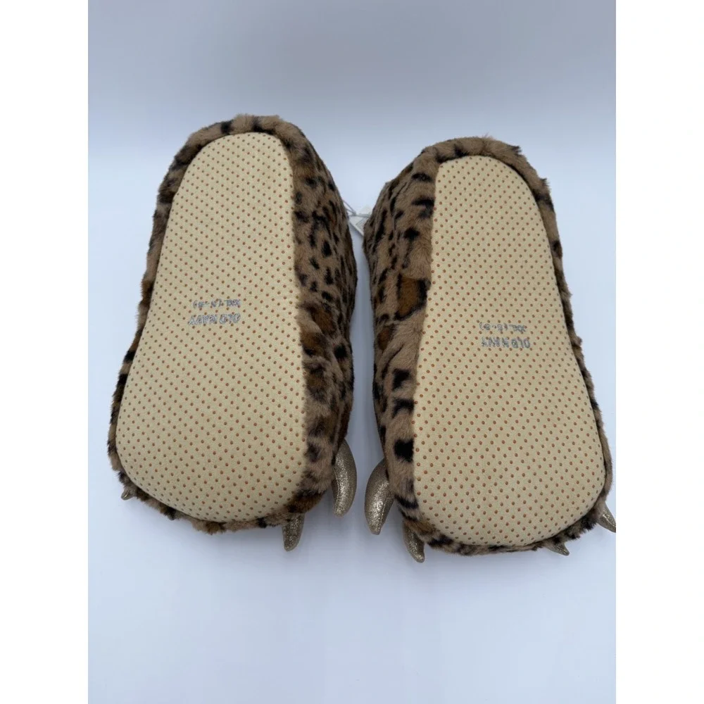 NWT Old Navy Kids Plush Slippers XXL Youth 5-6 Critter Leopard Monster Claw Feet